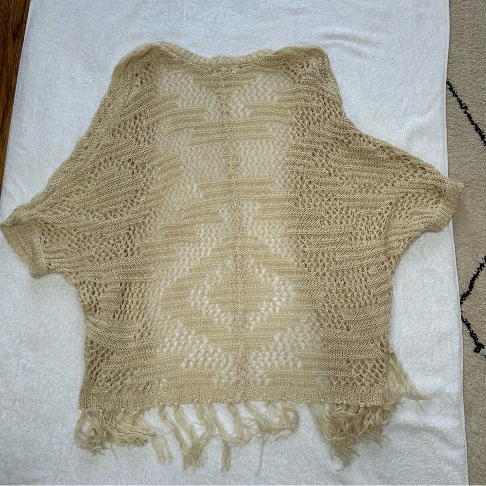 Beige Fringe Kimono/Poncho